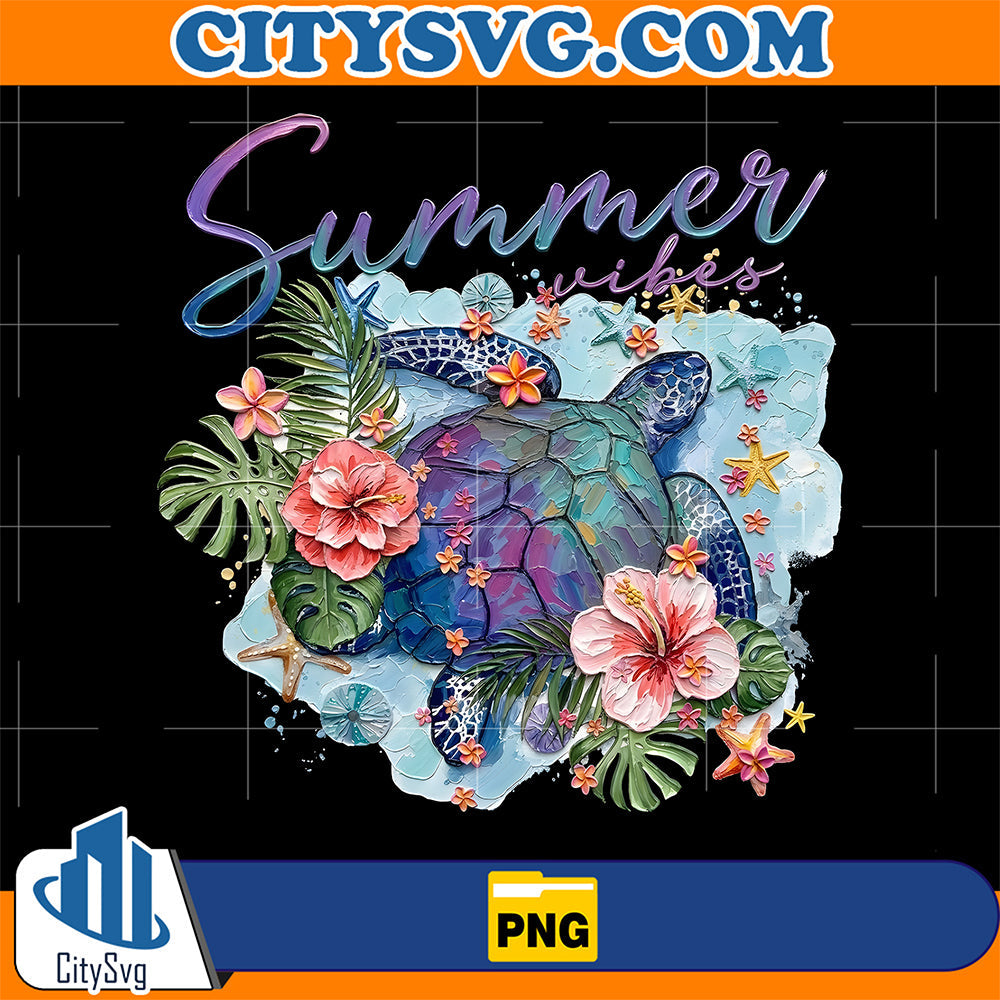 Summer-Vibe-Turtle-Flower-Png