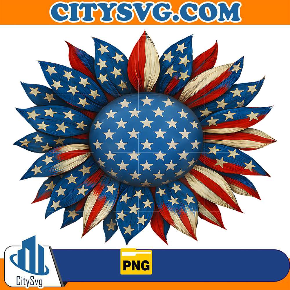 Sunflower-American-Flag-4th-Of-July-Png