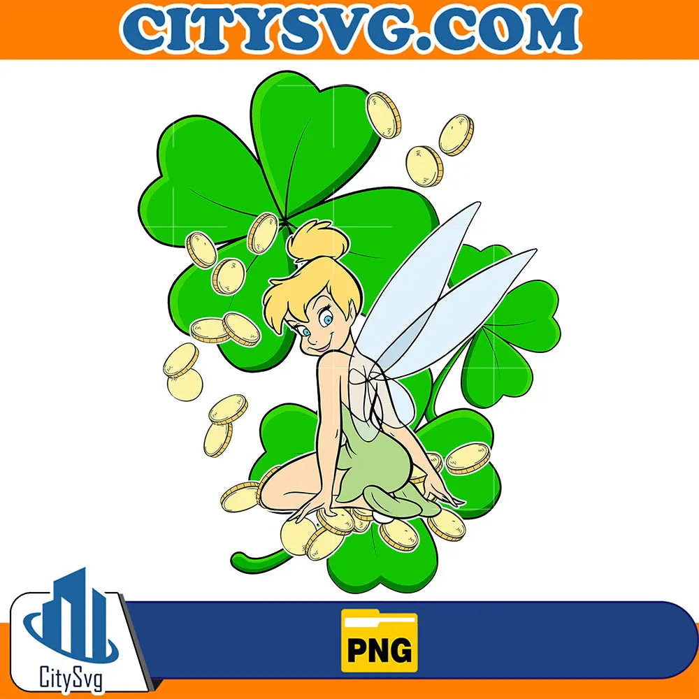 TinkerbellLuckyGreenLeafCloverPatrickDayPng