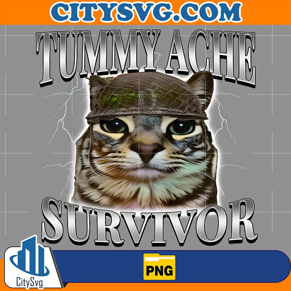 Tummy-Ache-Survivor-Cat-Meme-Png