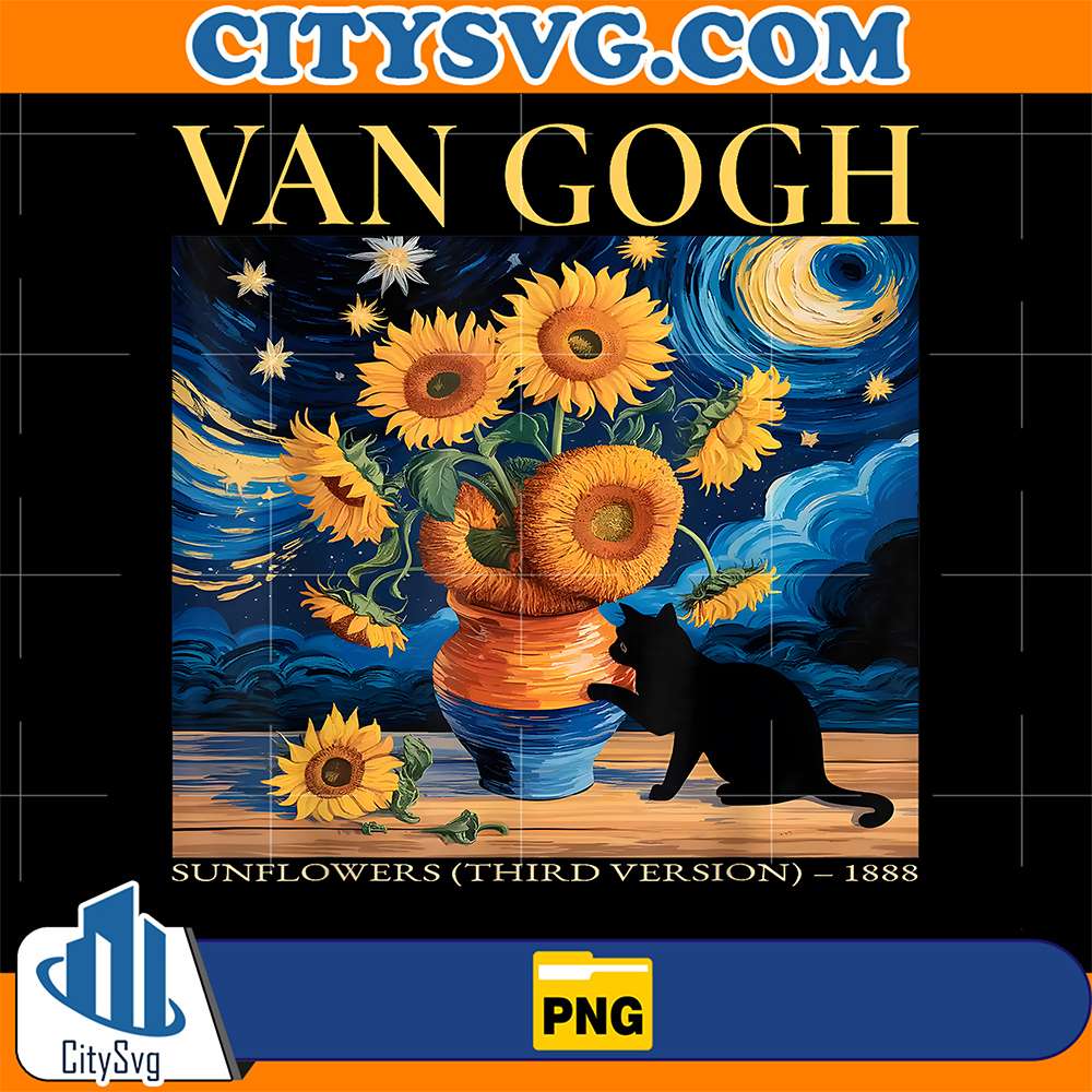 Van-Gogh-Black-Cat-With-Sunflowers-Cat-Png