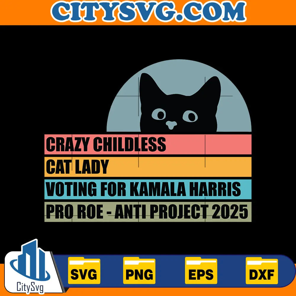 Vintage Childless Cat Lady Svg CitySvg