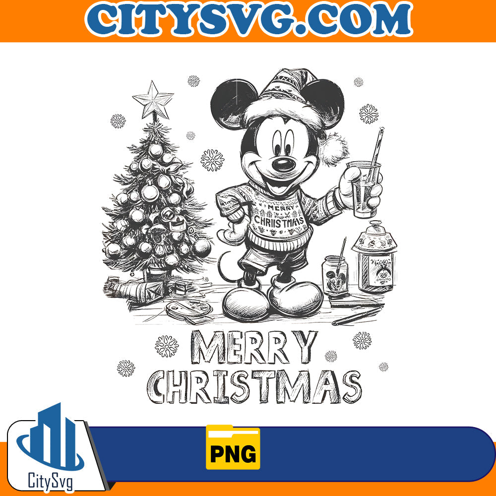 Vintage Retro Merry Christmas Mickey Mouse Png CitySvg
