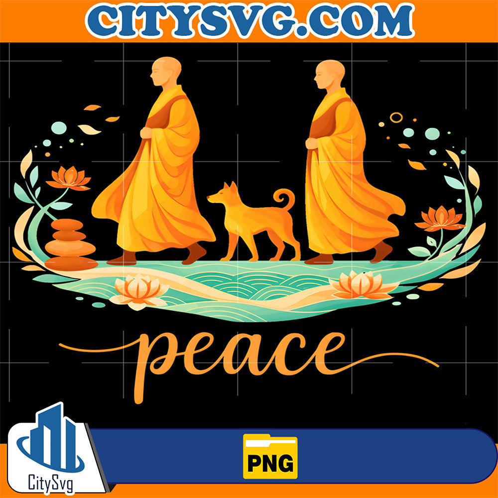 Walk For Peace Monks With Aloka Dog Minimalist Zen Art Png CitySvg