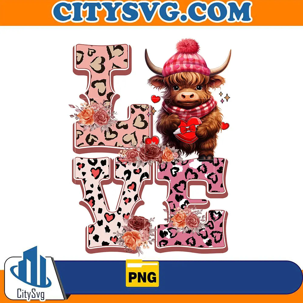 LOVE Highland Cow Png CitySvg