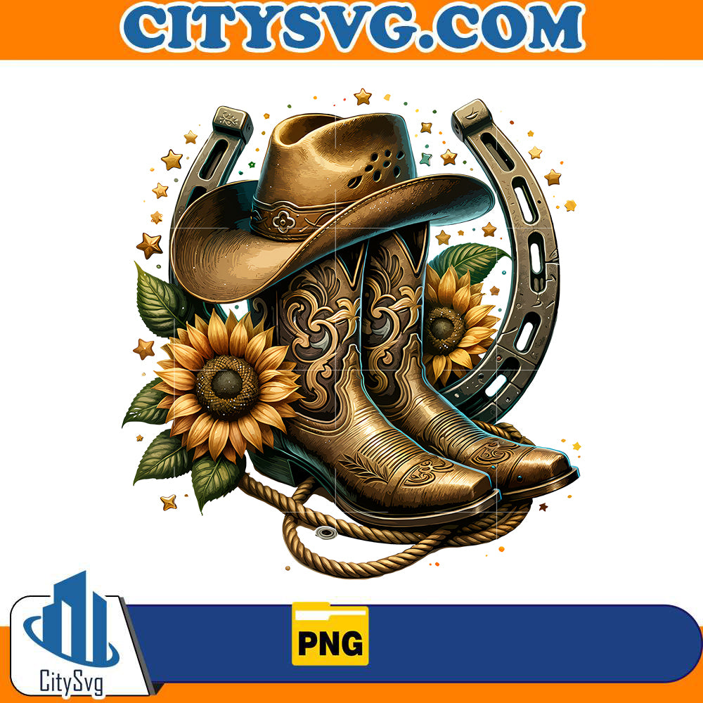 cowboy-boot-hat-sunflowers-png