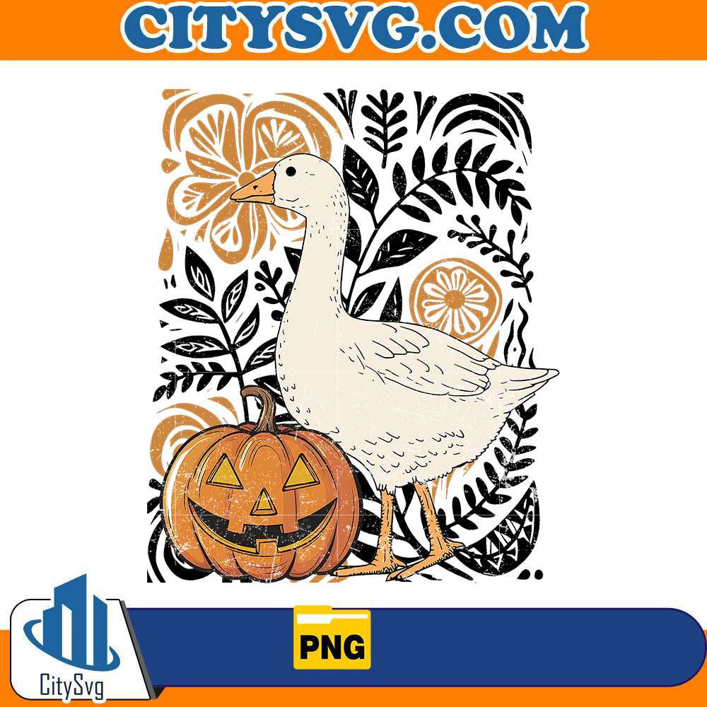 goose-with-pumpkin-halloween-retro-floral-png