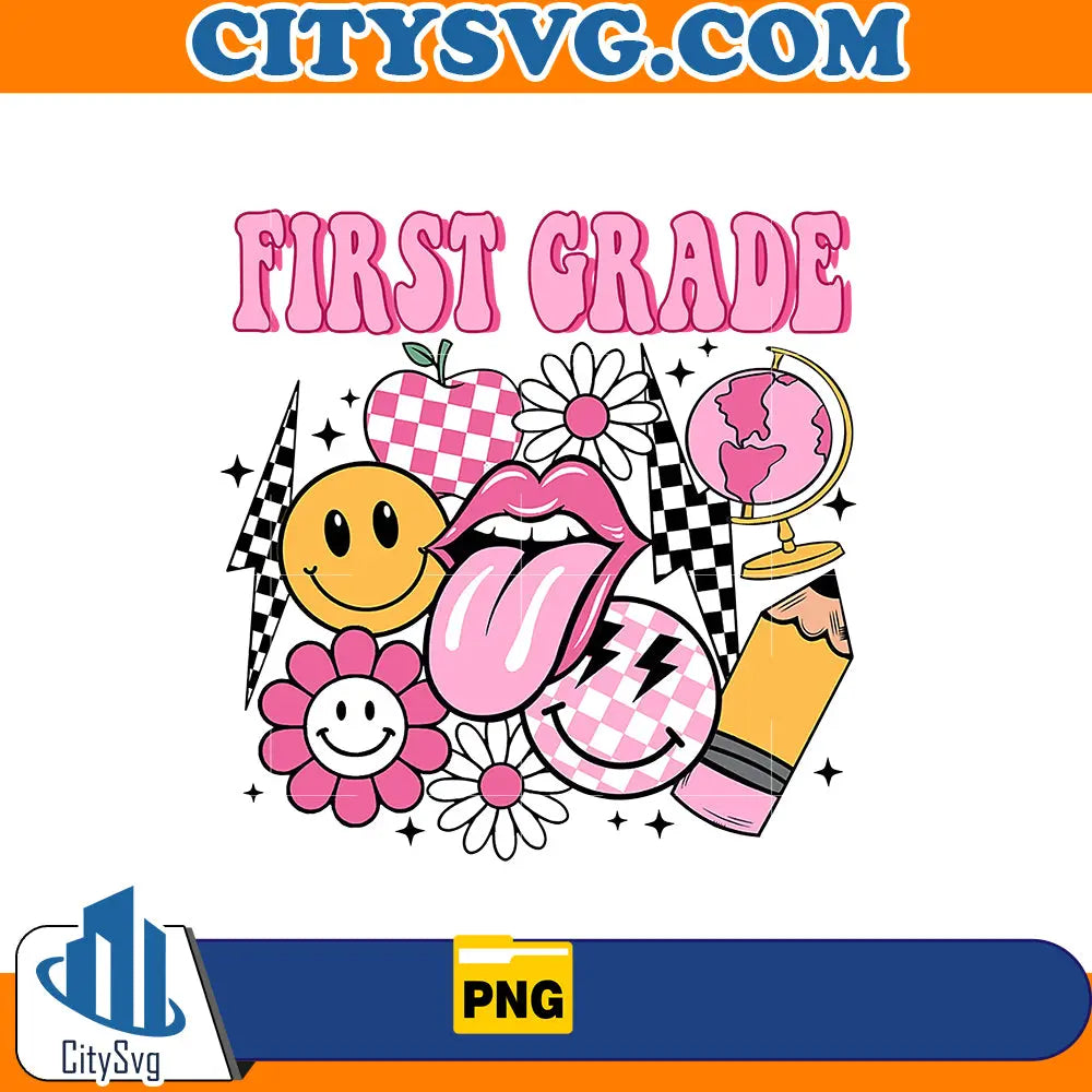 First Grade Png, Pink Back to school Png CitySvg