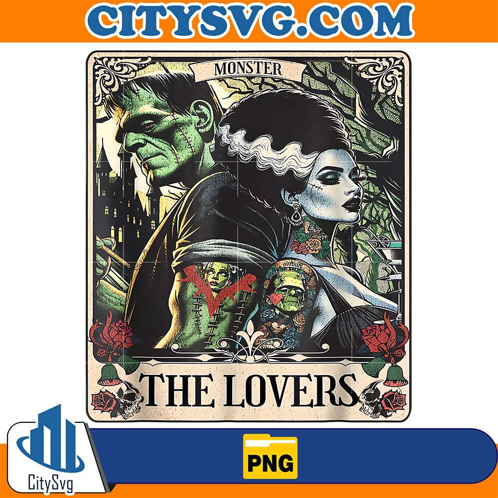 the-monster-frankenstein-and-bride-the-lovers-tarot-card-png