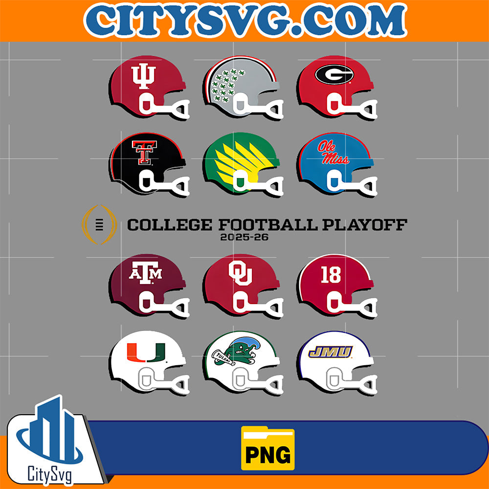2025 College Football Playoff Tournament, 12 Team Helmets Png CitySvg