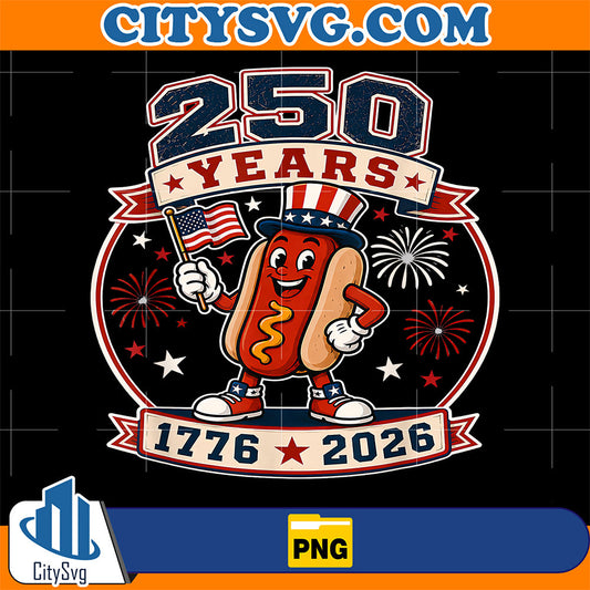 250 Anniversary USA Hot Dog 4th of July 250 Years 1776-2026 Png CitySvg