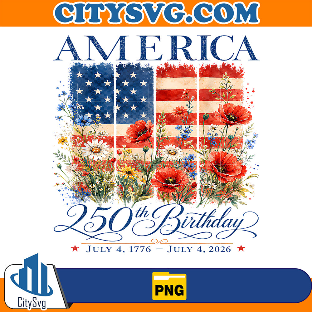 250th-Anniversary-USA-4th-of-July-America-250-Years-Floral-Png