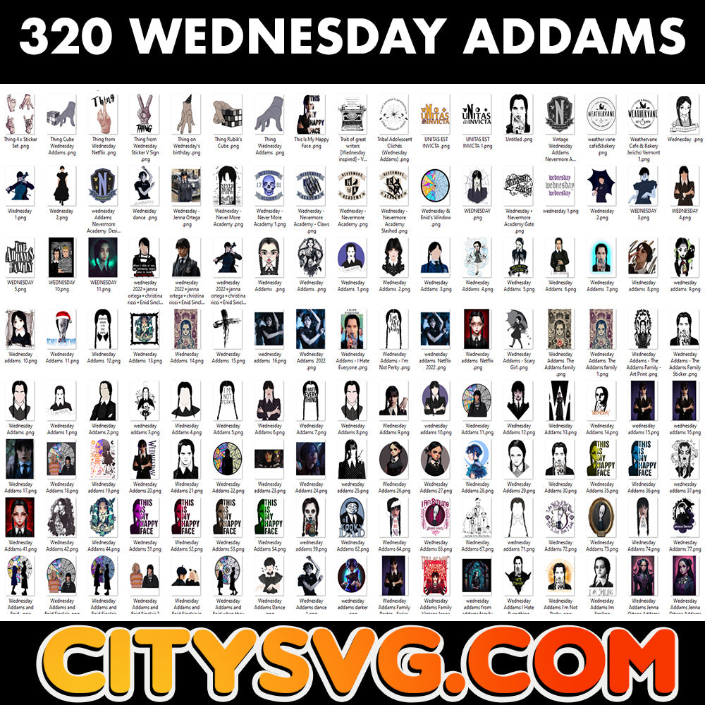 320 Wednesday Addams Png Bundle CitySvg