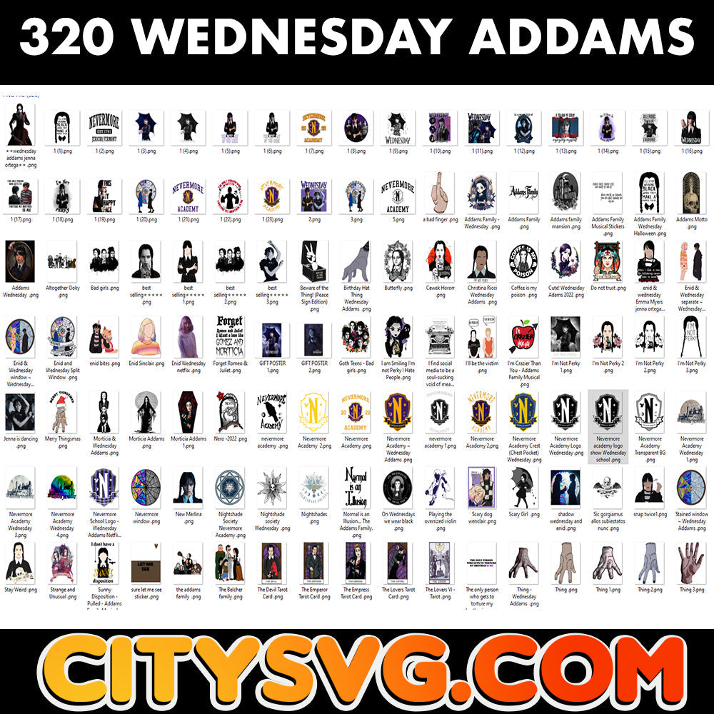 320 Wednesday Addams Png Bundle CitySvg