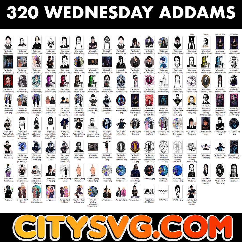 320 Wednesday Addams Png Bundle CitySvg