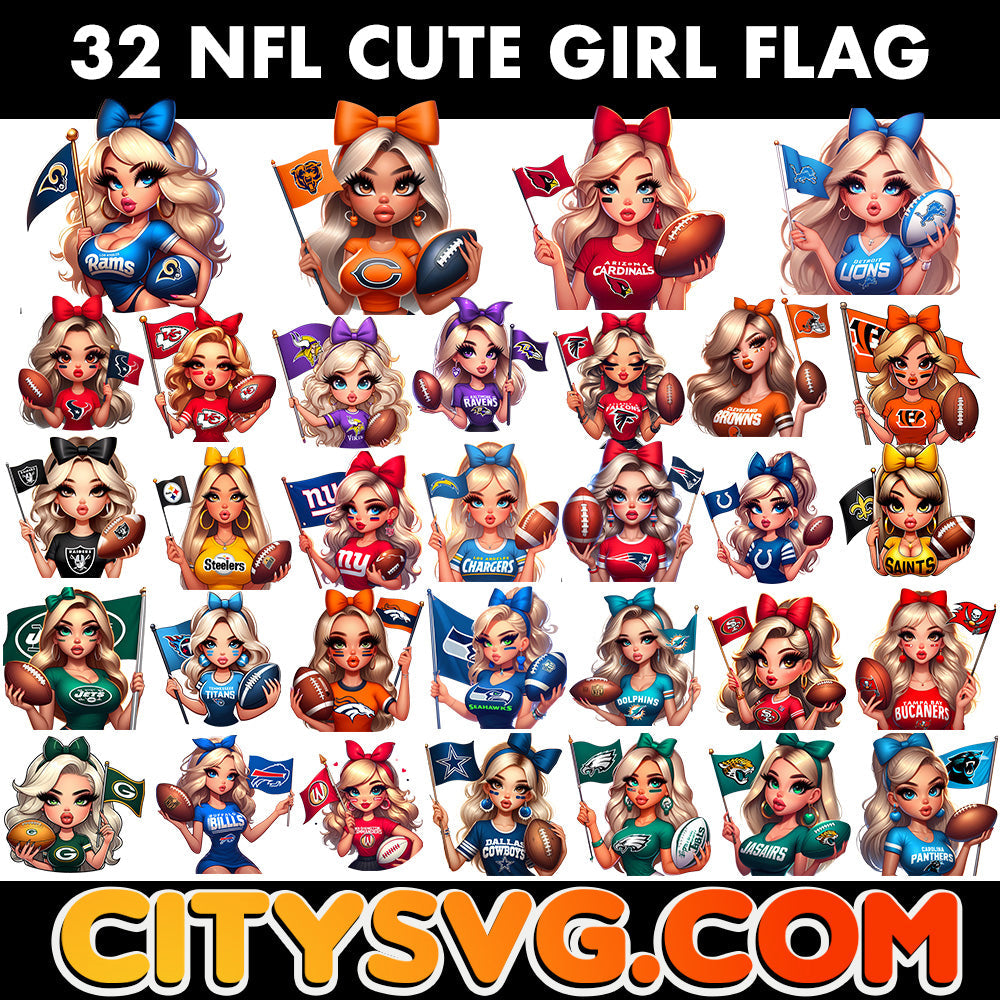 32 Girl hold Flag Nfl Png Bundle CitySvg