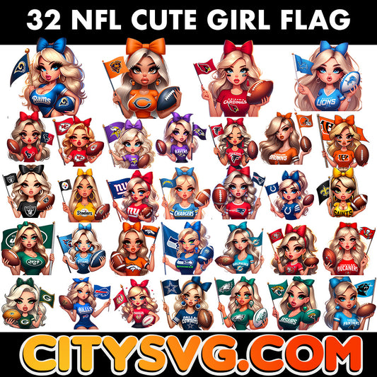 32 Girl hold Flag Nfl Png Bundle