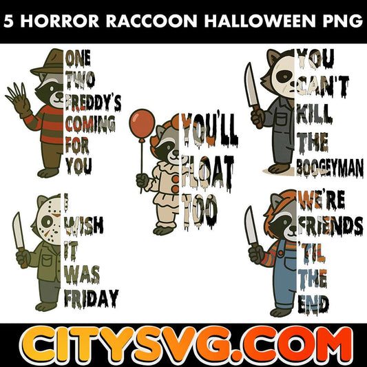 5 File Horror Raccoon Halloween Bundle Png CitySvg
