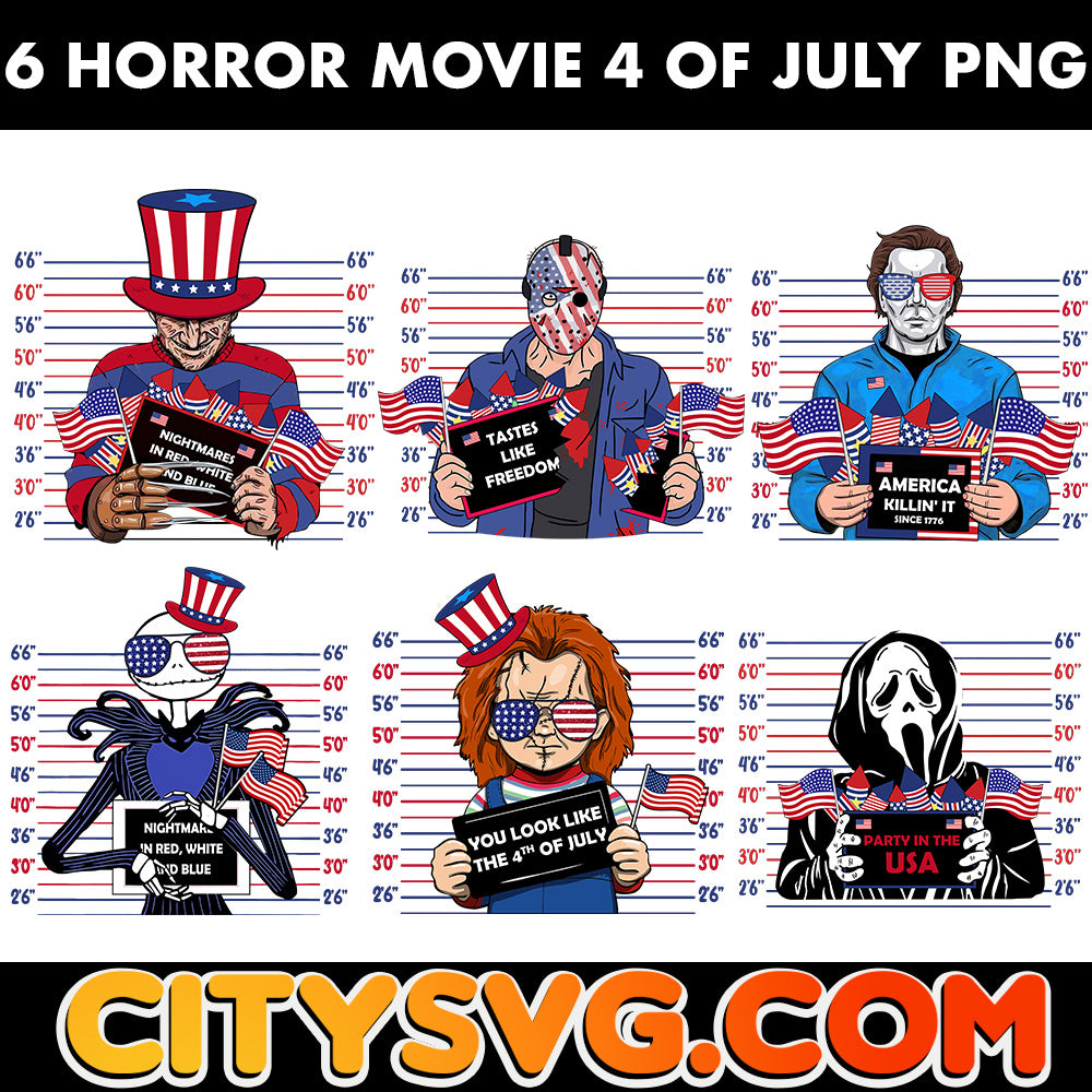 6 Horror Movie Fourth Of July Png Bundle, Digital Download