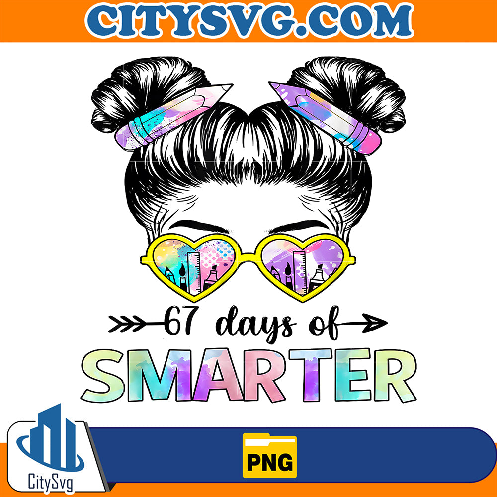 67-Days-Smarter-Messy-Bun-Six-Seven-67th-Day-of-School-Girls-Png-1