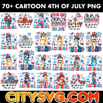 70+ Designs Cartoon 4th Of July Mega Bundle PNG, Digital Download