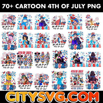 70+ Designs Cartoon 4th Of July Mega Bundle PNG, Digital Download