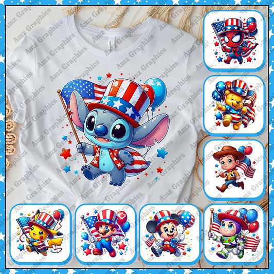 7+ Cartoon Fourth Of July PNG Bundle, Digital Download