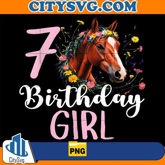 7th-Birthday-Horse-Wildflowers-7-Years-Old-Birthday-Girl-Png