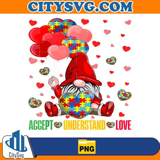 Accept Understand Love Puzzle Autism Heart Gnome Valentine Png CitySvg