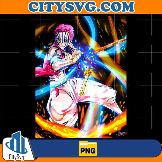 Akaza-Upper-Moon-3-Sword-Fight-Neon-Style-Png