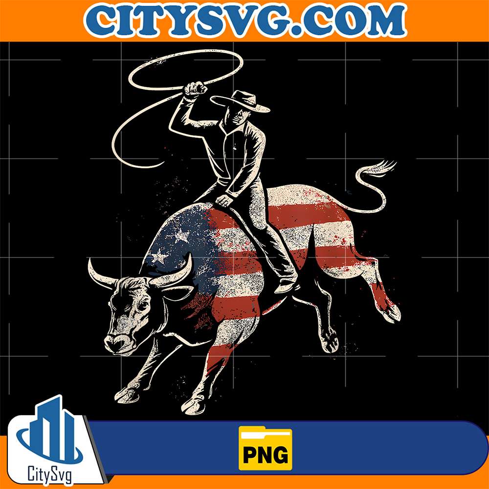 American-Rodeo-Bull-Rider-USA-Flag-Patriotic-Western-Cowboy-Png