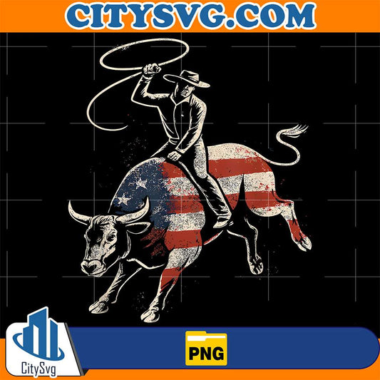 American-Rodeo-Bull-Rider-USA-Flag-Patriotic-Western-Cowboy-Png
