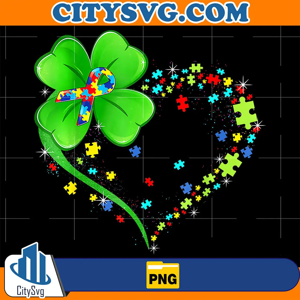 AutismShamrockCloverHeartPuzzlePieceStPatricksDayPng