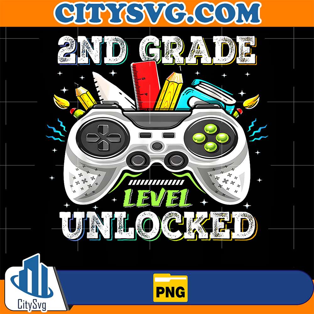 Back-To-School-2nd-Grade-Level-Unlocked-Gamer-Kids-Boys-Png-1