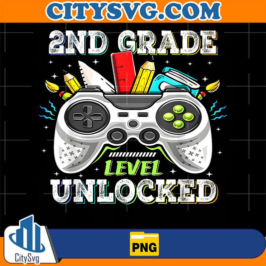 Back-To-School-2nd-Grade-Level-Unlocked-Gamer-Kids-Boys-Png-1