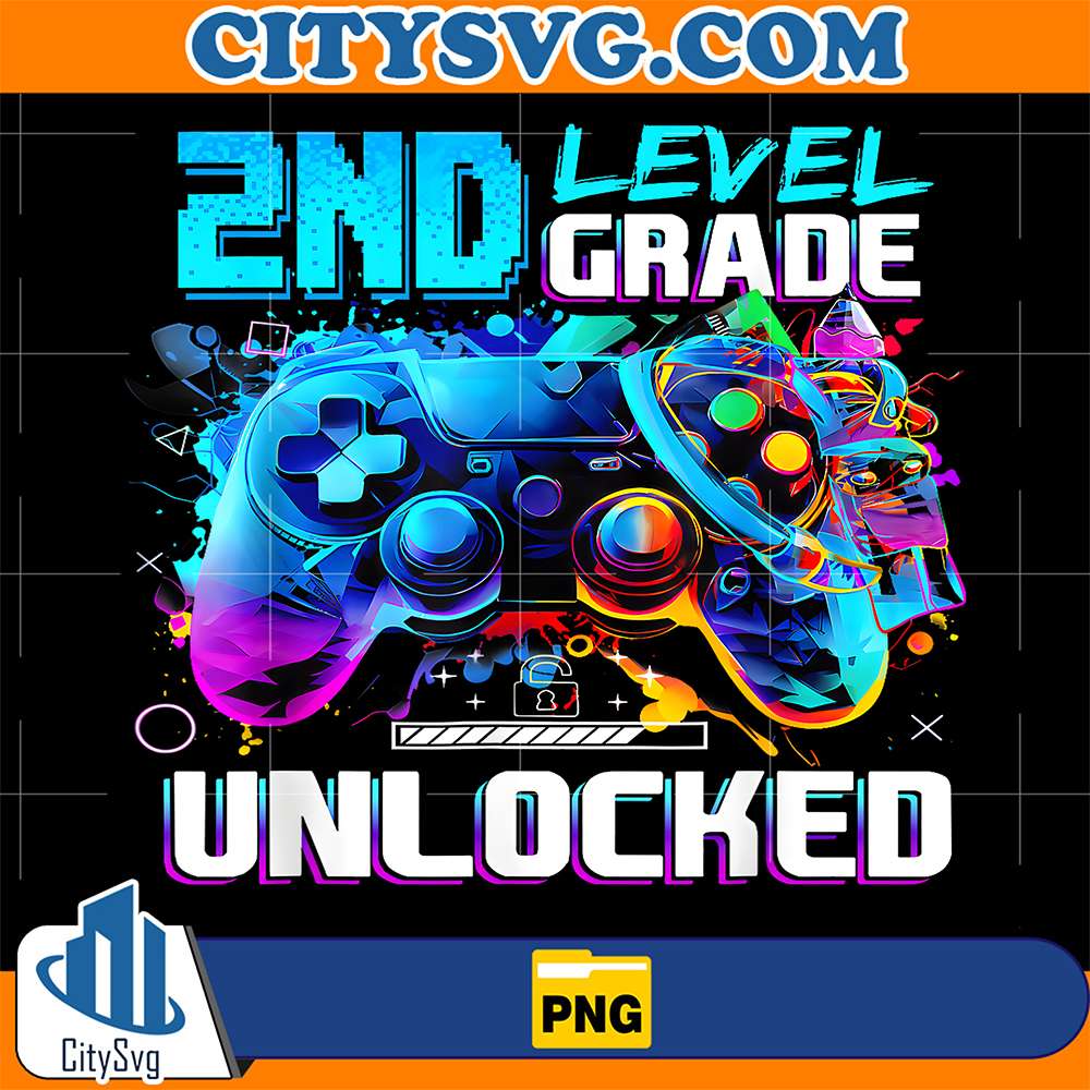Back-To-School-2nd-Grade-Level-Unlocked-Gamer-Kids-Boys-Png