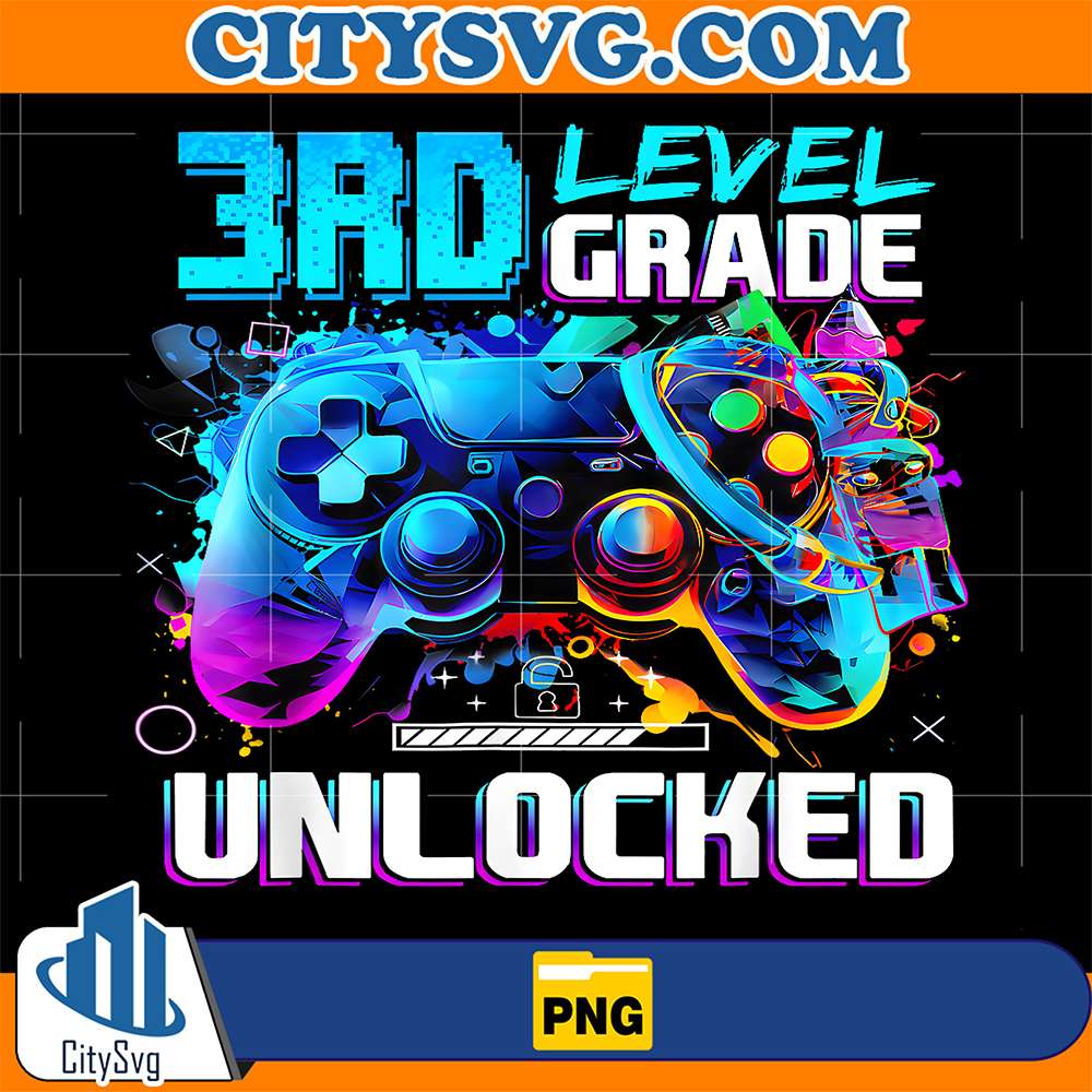Back-To-School-3rd-Grade-Level-Unlocked-Gamer-Kids-Boys-Png