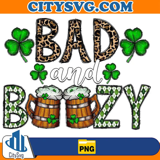 BadandBoozyStPatricksDayShamrockBeerSublimationPng