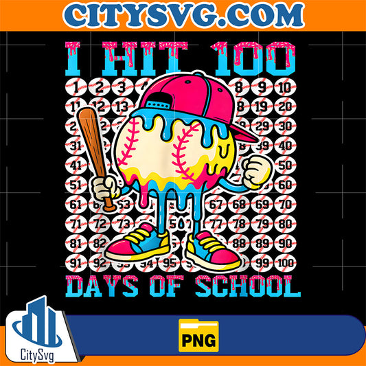 Baseball Ice Cream Drip, I Hit 100 Days Of School Png CitySvg