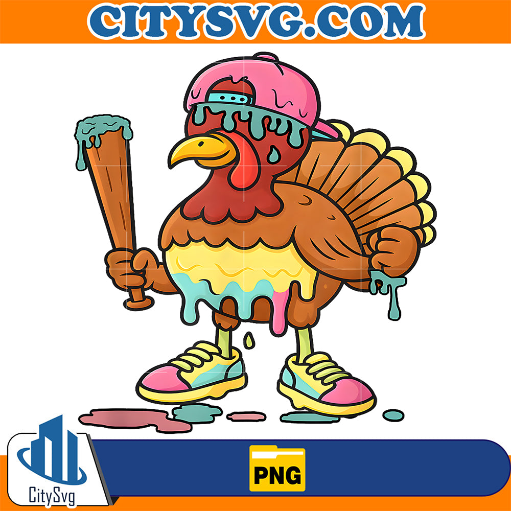 Baseball-Turkey-Thanksgiving-Ice-Cream-Drip-Png