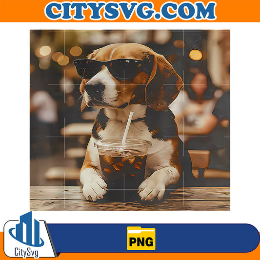 Beagle Drinking iced Coffee Png CitySvg