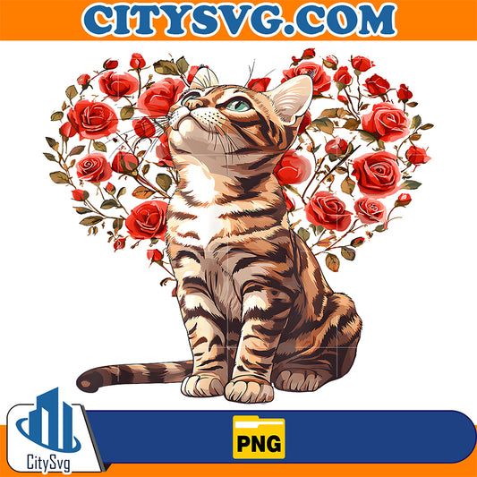 Bengal-Cat-Valentines-Day-Floral-Heart-Png