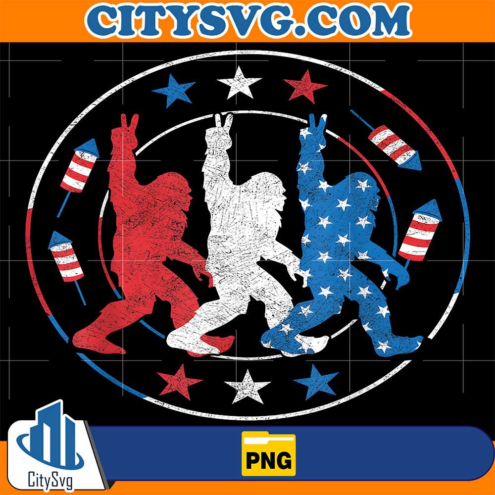 Big-Foot-Fireworks-4th-Of-July-Sasquatch-American-US-Flag-Png