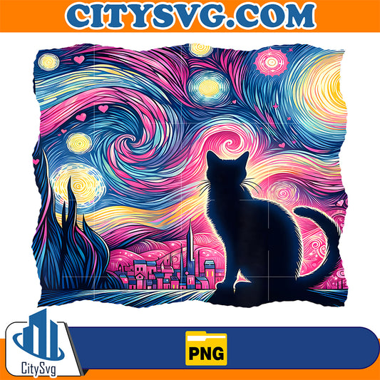 Black-Cat-Van-Gogh-Starry-Night-Art-Hearts-Valentine-s-Day-Png