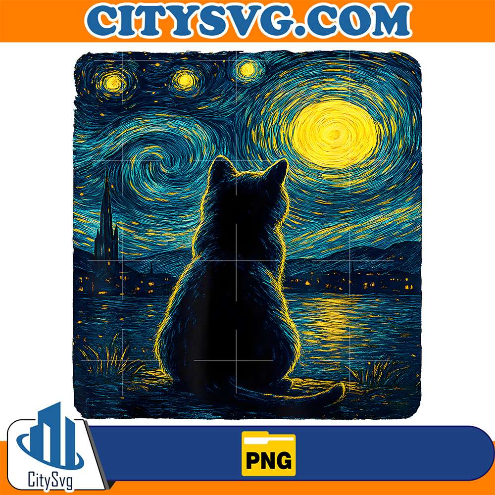 Black-Cats-Lover-Starry-Night-Vincent-Van-Gogh-Png