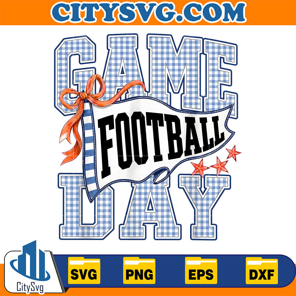 Blue-Gingham-Game-Day-Football-Bow-Touchdown-Svg