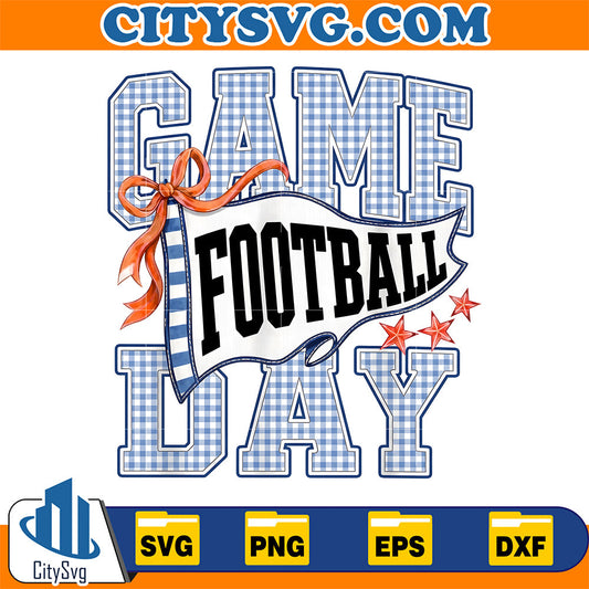 Blue-Gingham-Game-Day-Football-Bow-Touchdown-Svg
