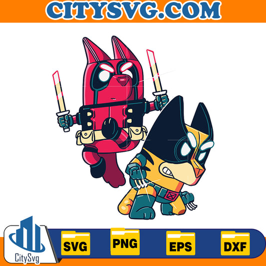 Bluey Deadpool And Wolverine Movie Svg