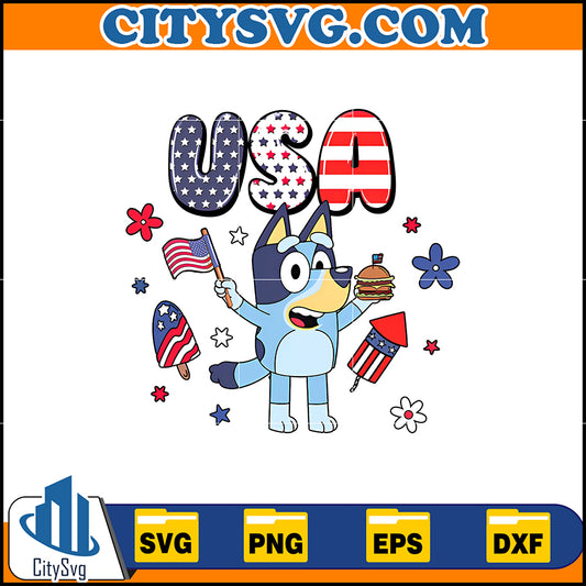 BlueyUsaCharacter4thOfJulySvg