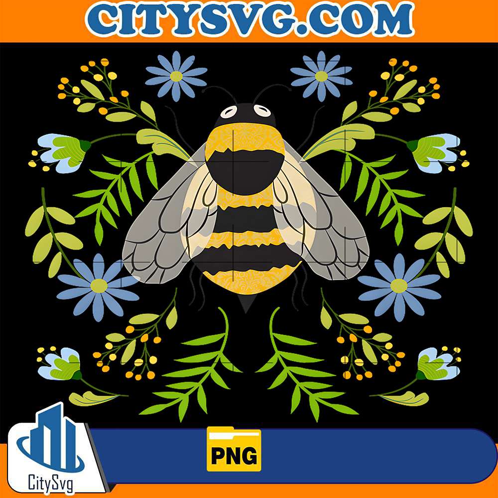 Boho-Bee-And-Flowers-Png
